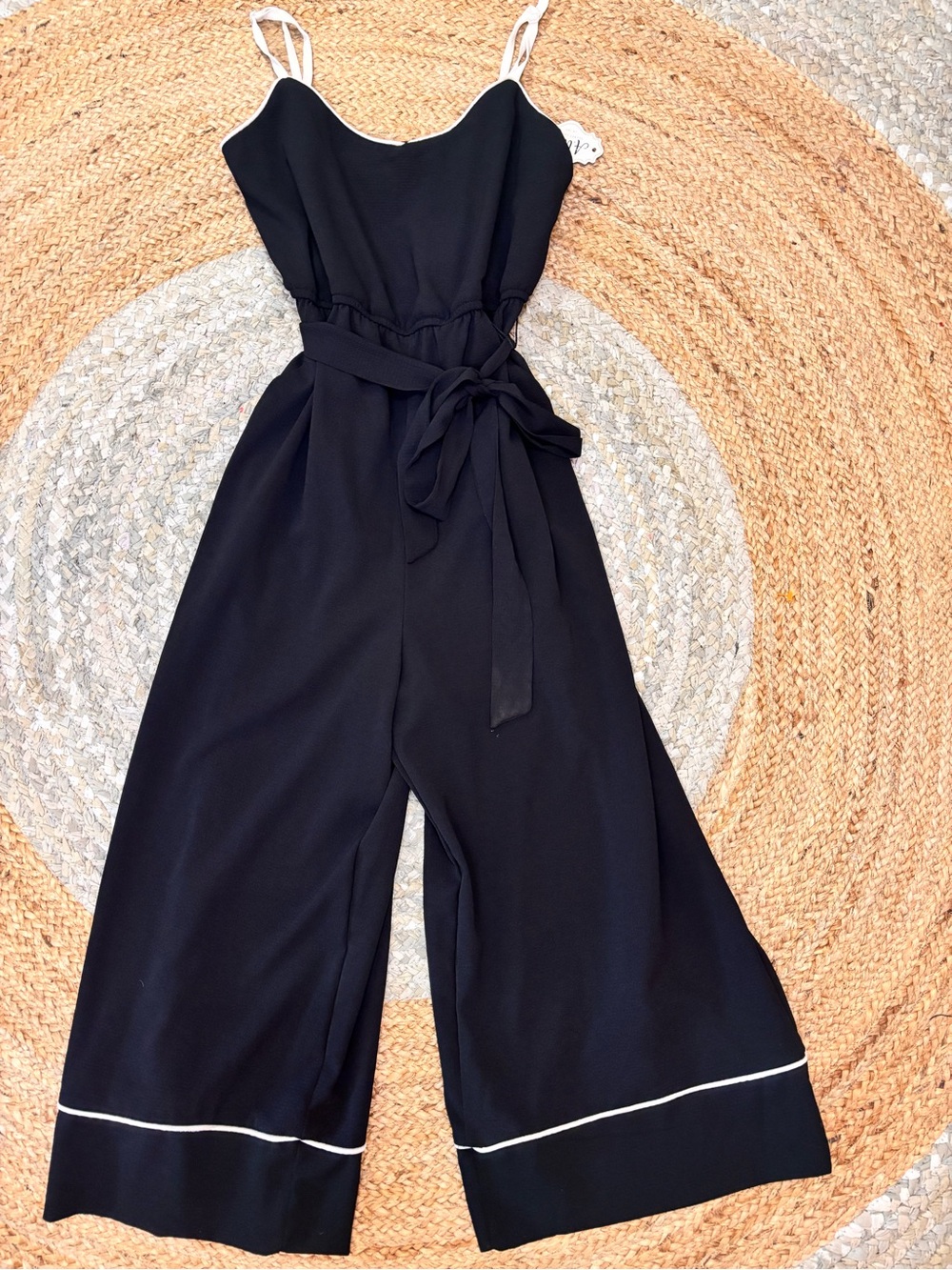 A.U.W Black Wide-Leg Tie-Waist Jumpsuit with Contrast Straps size M